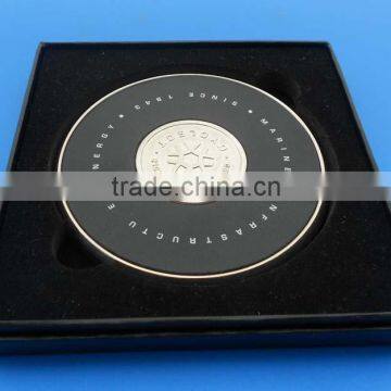 Gift Box 2016 Customized Logo Real Leather Metal Cup Coaster