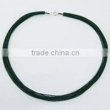 Dark Green Cotton Necklace Bundled Strands Silver Clasps