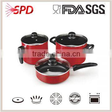 high quality SGS FDA 6 Pcs red german style aluminum nonstick cookware set