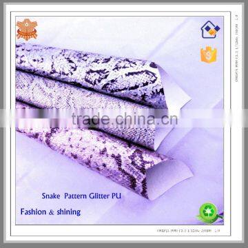 2015 Hot Sell Fashion Snake Pattern Glitter Fabric pu Leather