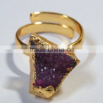 ADJUSTABLE Gold DRUZY Electroplated Agate Assorted Gemstone Rings