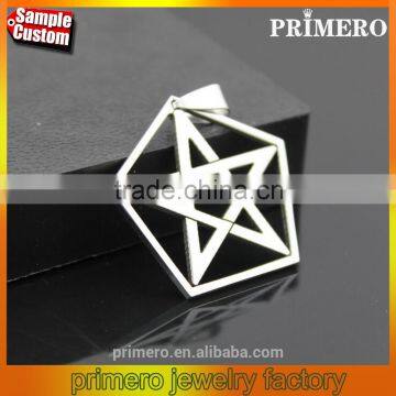 Fashion Men Jewelry Titanium 316L Stainless Steel Pentagram Pendant Necklace Free Chain