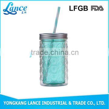 2016 BPA free Double wall plastic drinking cup with straw