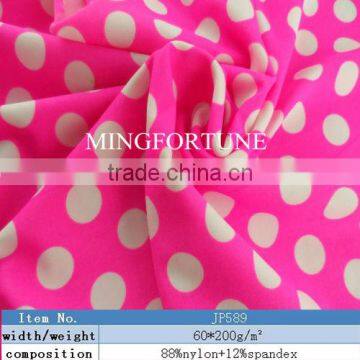 Polka Dot Fabric nylon spandex Printing on White Bright Nylon