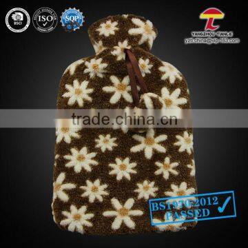 2000ml plush hot water bottle cover with flowers