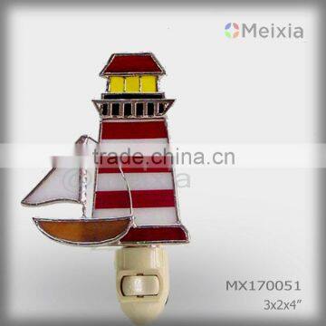 MX170051 wholesale tiffany style lighthouse decorative plug in stained glass night light shade