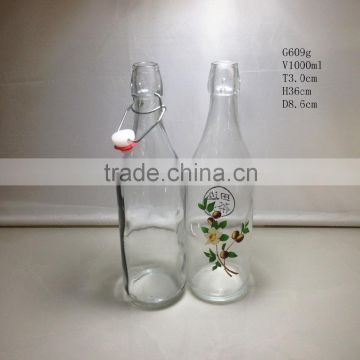 1000ml 1 liter glass bottle for water juice with clip stainless lid