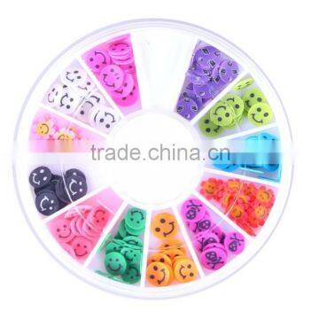 Factory Supplies Various 12 Styles Acrylic Nail Art Finger Decoration Cosmetics Clay Fimo Smile Face Nail Tips Wheel