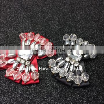 Beaded Rhinestone Shoe Bow Flower,Satin Ribbon Bow Flower For Shoe