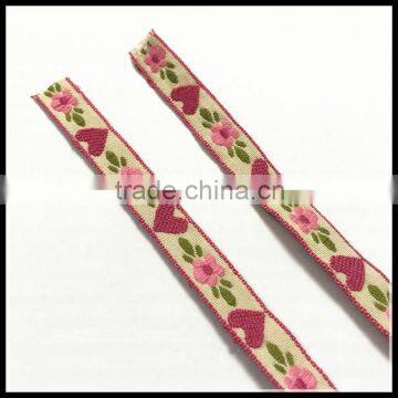 Pink heart printed embroidery ribbon manufacturing in Dongguan for decoration