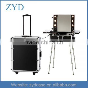 ZYD Makeup Artist Train Case with Lights, Extra Large Black/Silve ZYD-LG56