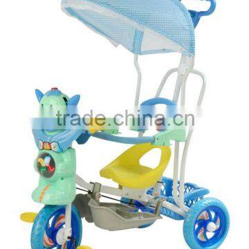 With a head of children's cartoon avatar tricycle and baby tricycle