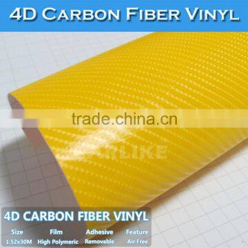 Super Quality Yellow 4D Carbon Fiber Car Wrap Vinyl Sticker Paper