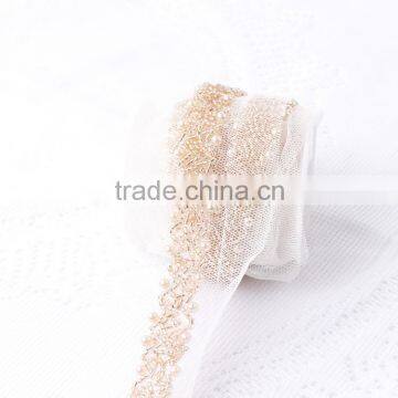 Pink Color Glass and Pear Mesh Chain With Iron-on Glue For Wedding Dress Decoration