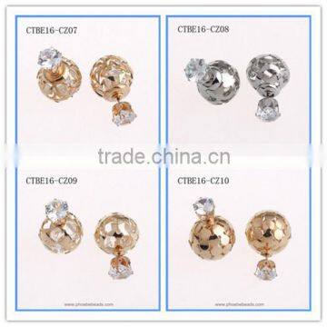 Wholesale Mix Design Gold Plated Hollow Metal Ball Clear Crystal Zircon Artificial Faux Diamond Stud Earrings CTBE16-CZ07