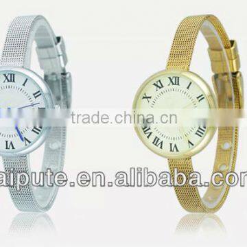 top brand plating round gold ladies watch,gold alloy a pair watches