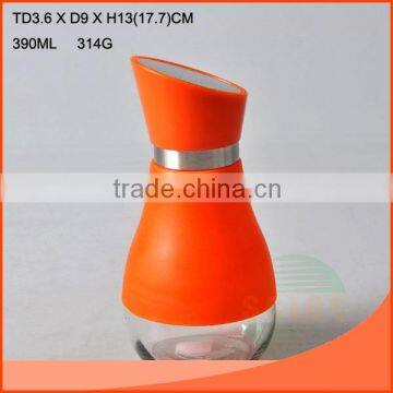 390ML GLASS SPICE BOTTLE WITH ORANGE LID