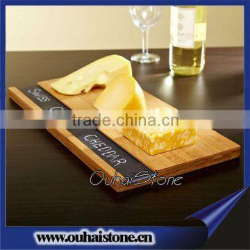 Natural rectangular groove wood and slate platter 8 by 40cm