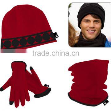 fashionable promotional customized superfine polar fleece hat,scarf,glove set with printing logo