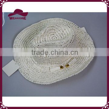 Fashion ladies white straw hat straw cowboy hat