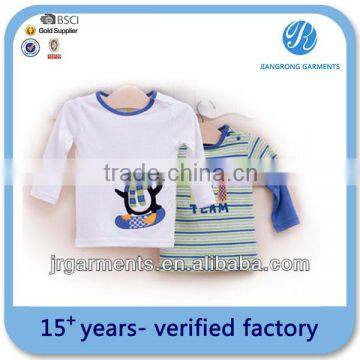 Manufacture owns BUREAU VERITAS CERTIFICATION single jersy tshirt for baby with embroider t-shirt with crewneck printed t shirt