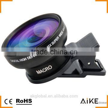 Professional HD 0.45X Ultra Wide Angle Lens 15X Macro 2 In 1 Camera Lens Kit for iPhone SE 6S Plus Xiaomi 4