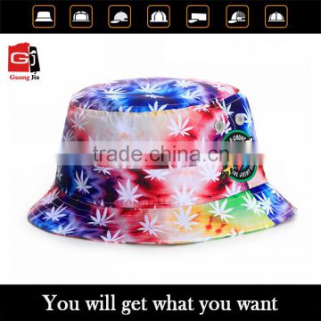 New Arrival Fashion Streetwear Maple Leaf Digital Printing Multi-Color Custom Tie Dye Bucket Hat Wholesale