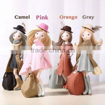 Resin Cartoon Modern Girl Suitcase Figurine Sculpture Room Decoration Gift