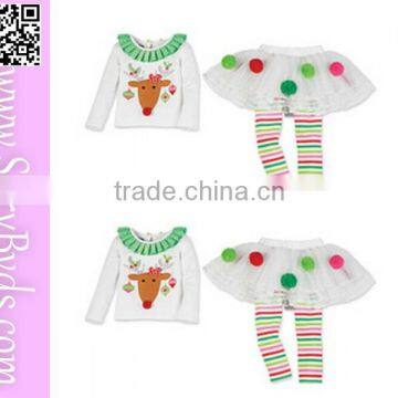 Two Pieces Design Little Fawn Printed Christmas Chevron Girls Dresses photo-2