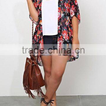 2015 summer plus size, floral print chiffon cardigan and kimono wrap for fat women - SYK15360