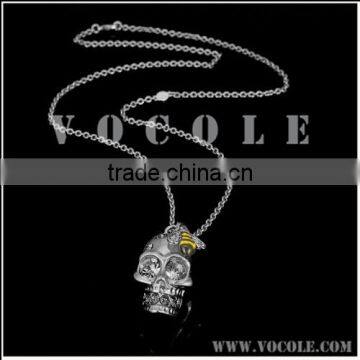 Delicate Skull Design With Zircons Pendant Long Chain Thin Necklace photo-2