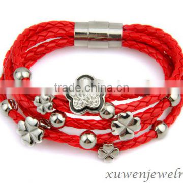 stainless steel leather bracelet 2016 with crystal charms