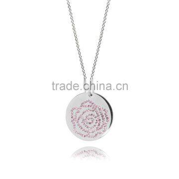 14K Silver Plating in Silver/Brass With Customize Design Botanical Theme 'Rose' Drawing with Different Color Crystal
