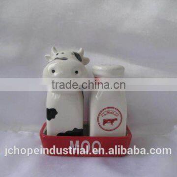 Moo dairy cow and milk ceramic salt and pepper shaker