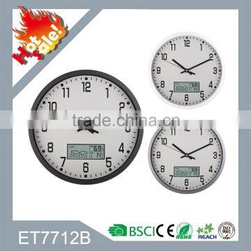 Hot-Sale Old Fashion Plastic Wall Clock with Analog & LCD Dual Display ET7712B