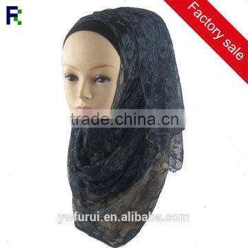 Fashion Women Beauty Lace Plain Jersey Hijab Printed Muslim Scarf