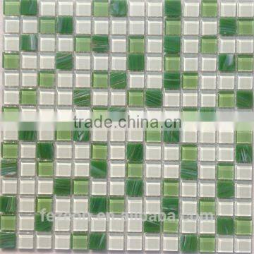 thickness 4mm gold line green and white mosaic glass tile