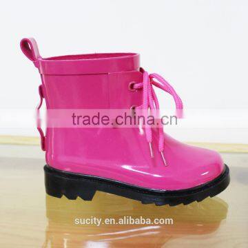 Red Kids Jelly Ankle Western Rubber Rain Boots With Shoelace photo-4