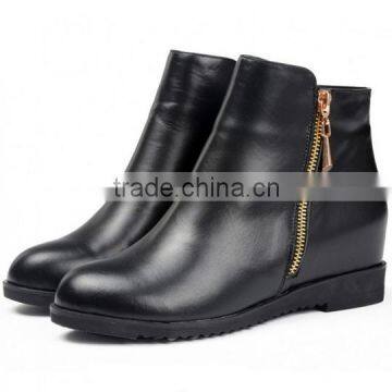 2015 Fancy Black Women Leather Flat Zipper Ankle Boots Elegant Leather Round Toe Flat Short Boots CP6697