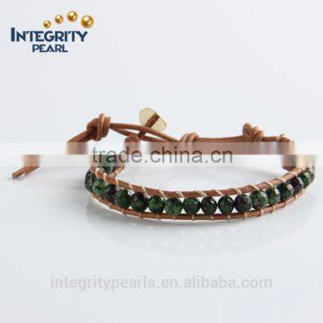 6mm green gem stone leather bracelet genuine men, genuine leather bracelet, hand made leather bracelet