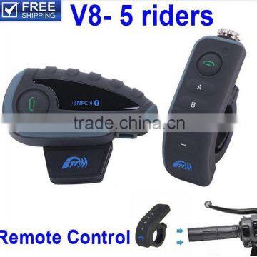 5 riders wireless motorcycle helmet bluetooth intercom waterproof bt multi interphone with NFC FM radio and remote control