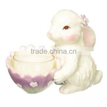 Fine Porcelain Decorative Bunny Tea Light Holder, 3-34-Inch