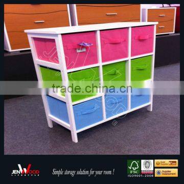 colorful design 9 cubes with non woven storage box wooden toy chest