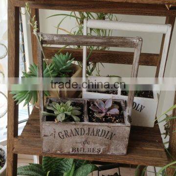 Garden decorative rectangular wood flower planter with handle