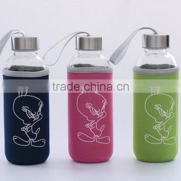 360ml sport bottle/Borosilicate glass sport bottle with stainless steel lid