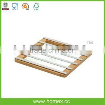 Bamboo And Chrome Trivet Coaster/Homex_FSC/BSCI Factory