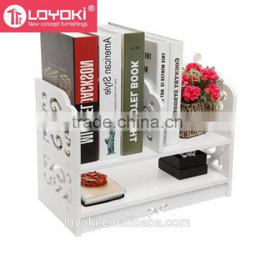 White Openwork Freestanding Book Shelf Desk Top Organization Office Desk Organizer