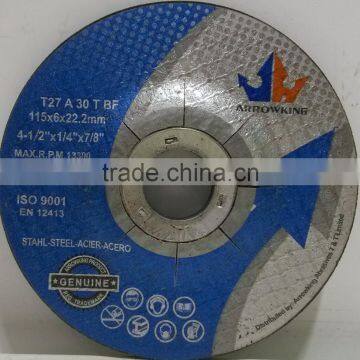 4.5" (115x6x22.2mm) Depressed Center Resin Bonded Reinforced Grinding Wheel For Metal