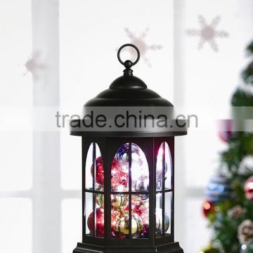 Battery Powered Black Plastic Lantern With LED Christmas Bauble Chain Light