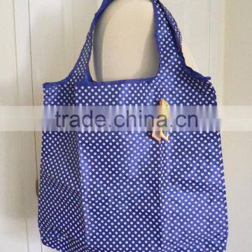 BLUE White Polka Dots Large Reusable Shopping Bag Wide Handles Eco-friendly Tote Bags photo-3